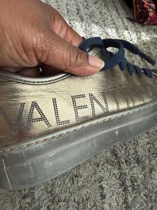 Valentino Metallic Bronze Leather Sneakers with Navy Laces sz 9 - Picture 14 of 15
